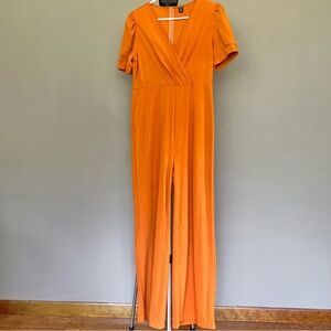 V-neck Pumpkin Color Jumpsuit